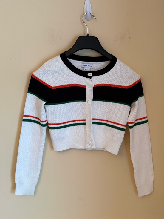 Urban Revivo Sweaters - Urban Revivo White Striped Cropped Cardigan Sweater Cotton Blend US 4